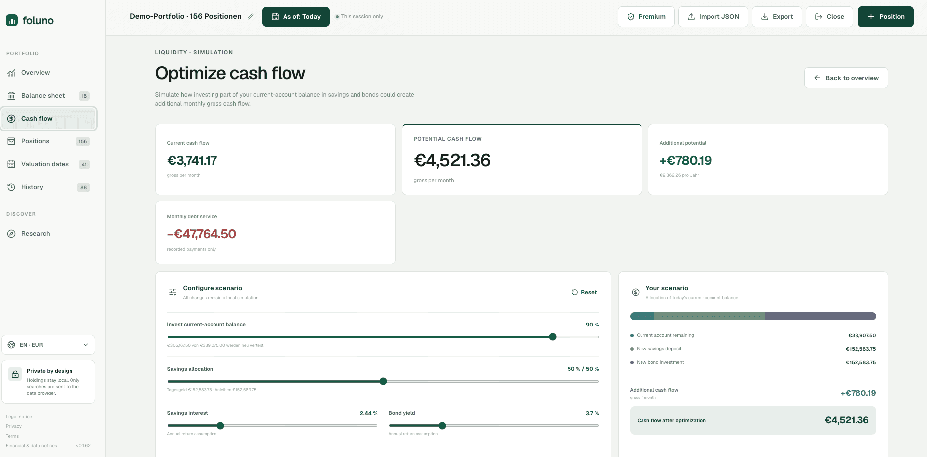 Simulate cash flow locally